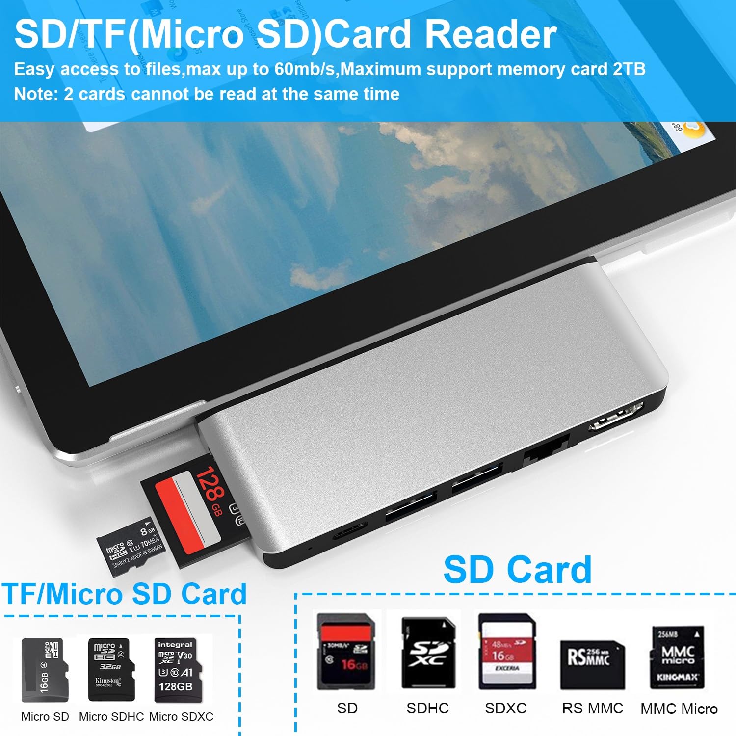 Concentrateur USB Surface Pro 11, station d'accueil Surface Pro 9 avec HDMI 4K, USB-C Thunderbolt 4 (vidéo 8K + données + PD), 100 m RJ45, 2 USB 3.0, fente pour carte SD/TF, 3,5 mm, conçu pour Surface
