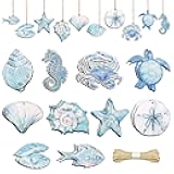 Summer Wooden Hanging Ornaments,Ocean Beach Wooden Slices Pendant for Hawaiian Tropical Christmas Tree Home Interior Hanging Decoration Party Supplies (Blue) (Light Blue)
