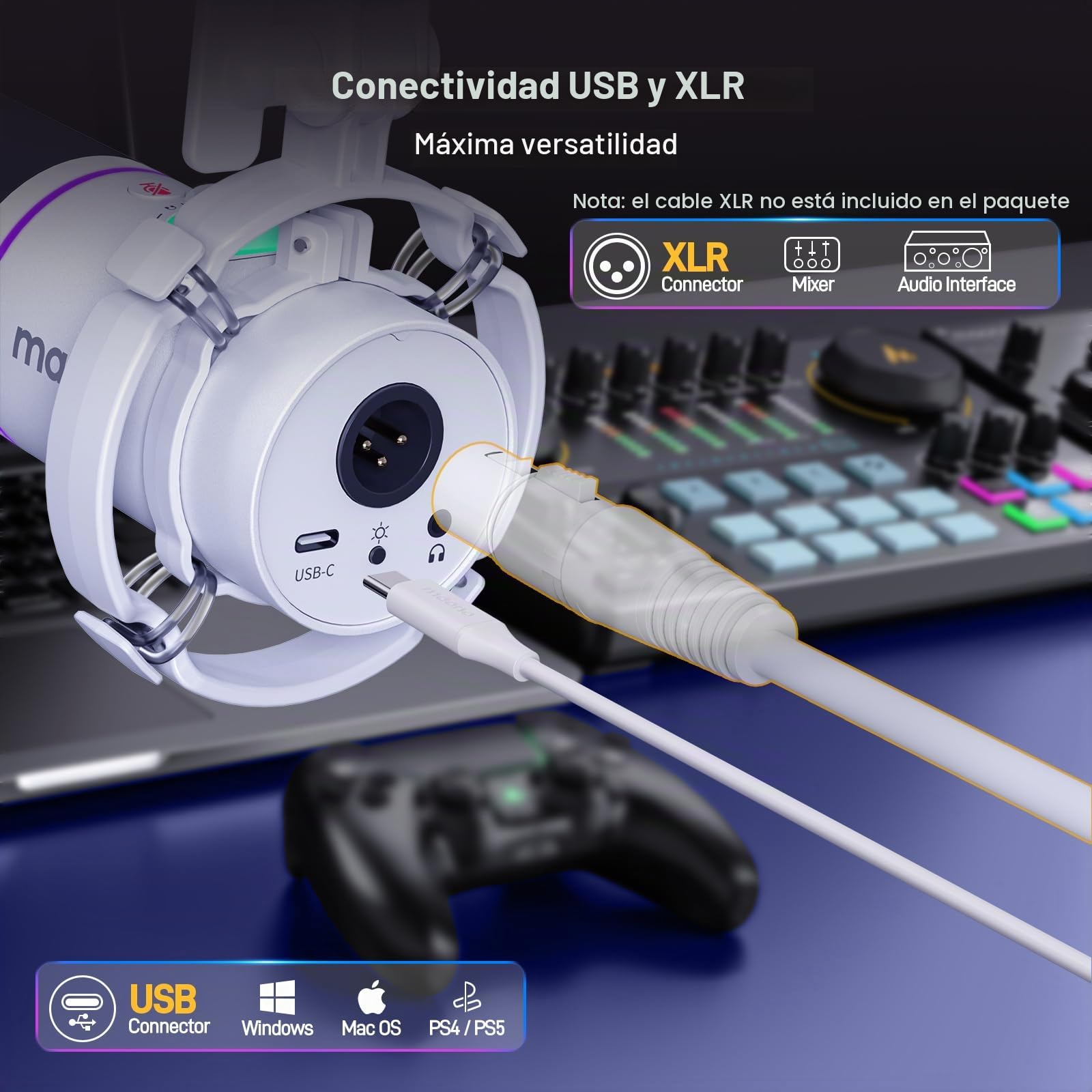 MAONO Kit de Micrófono Dinámico XLR/USB para PC, Micrófono para Podcast con Brazo, Software, Silencio, Botón de Ganancia, Control de Volumen, Micrófono para Streaming, Gaming, PS4/PS5, Doblaje