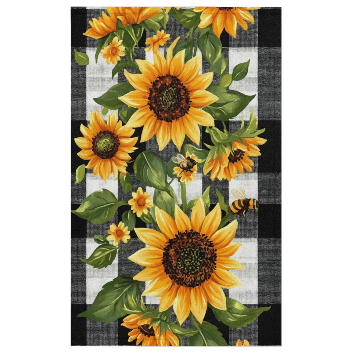 Sabokido Bee Sunflower Kitchen Towels Set of 2 White Balck Plaid Dish Towels Bar Absorbent Cleaning Tea Towel for Home Dining Restaurants