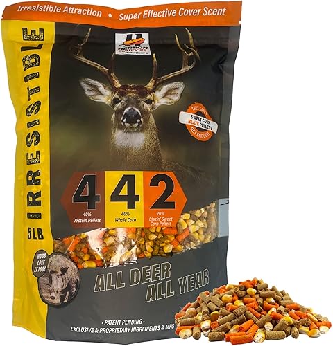 Herron Outdoors 4-4-2 - Pellets de proteínas, maíz entero, proteína de naranja Sweet Blaze - Atrayentes de ciervo para cola blanca, aroma de