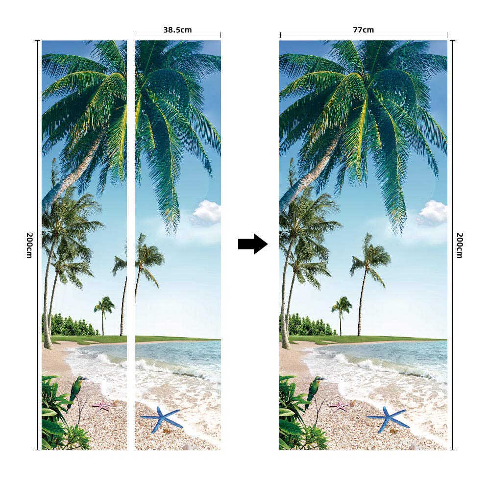 Carta Da Parati Adesiva 3D Per Porte 77x200cm, Effetto Albero Di Cocco, PVC Impermeabile, Autoadesivo, Per Cucina E Bagno