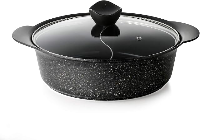 Haufson Yin Yang Hot Pot | Works with All Major Hobs | Naturally Non-Stick | Seamless Design | Professional Kitchenware for The Home (Black)