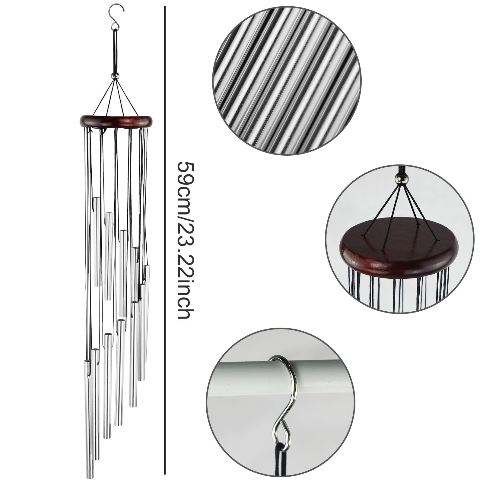 Carrillón de Viento, Campanillas de Viento, con 12 Tubos de Aluminio, Campanas de Viento, Campanilla eólica de jardín de Metal, Carrillon de Viento Exterior, para Jardin Balcón Hogar Decoracion