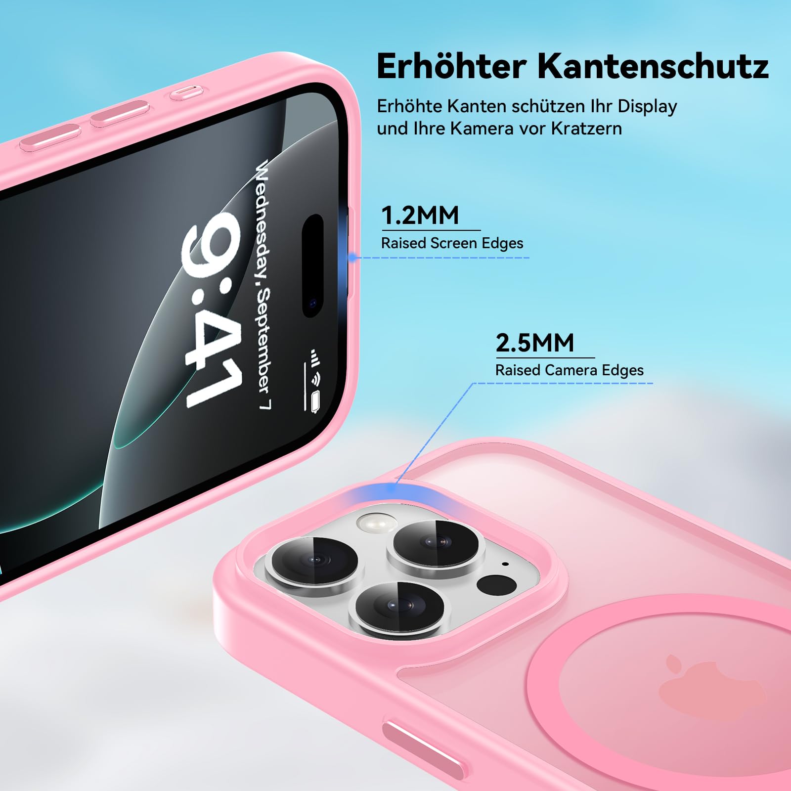 Natiiozie Magnetica Cover per iPhone 16 Pro Max Compatibile con MagSafe Custodia Traslucida Opaca Posteriore, Antiurto Anti-impronta Resistente ai Graffi Protettiva Rosa