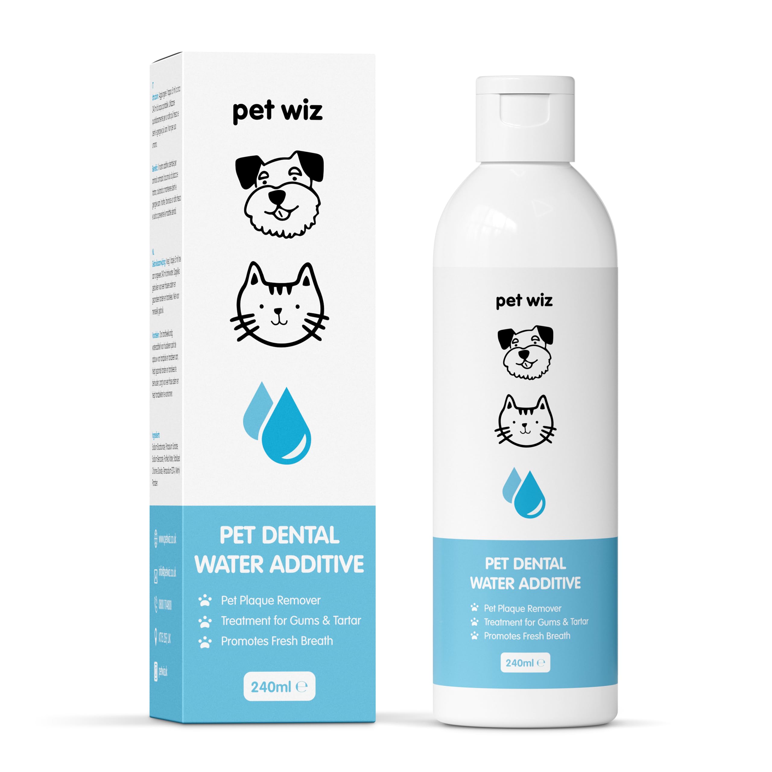 pet wiz Dental Water Additive for Dogs & Cats | Fights Bad Breath | Removes Plaque & Tartar | Promotes Healthy Gums | 240ml