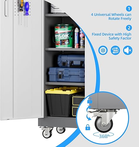 Miniatura 40 de Armario de almacenamiento de metal con tablero de clavijas de 31.5 x 31.5 x 16.5 pulgadas, armario de almacenamiento de acero con cerradura con 5