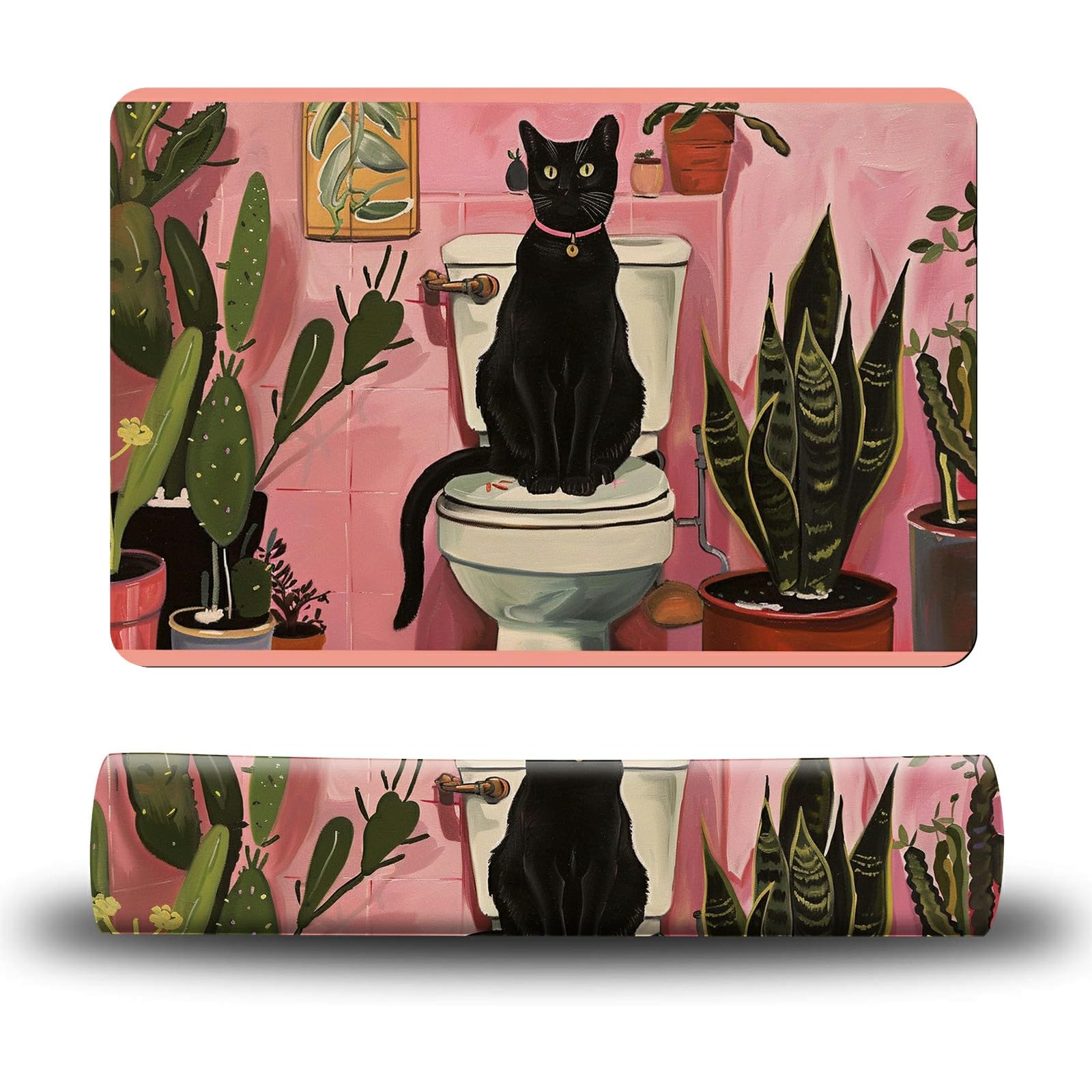 Dikoer Dog Food Mat, 19.6" x 23.6" Absorbent Pet Feeding Mat for Food and Water, Waterproof Diatom Mud Pet Placemat with Non-Slip Rubber Backing, Easy Clean Cat Bowl Mat for Floors - Toilet Black Cat