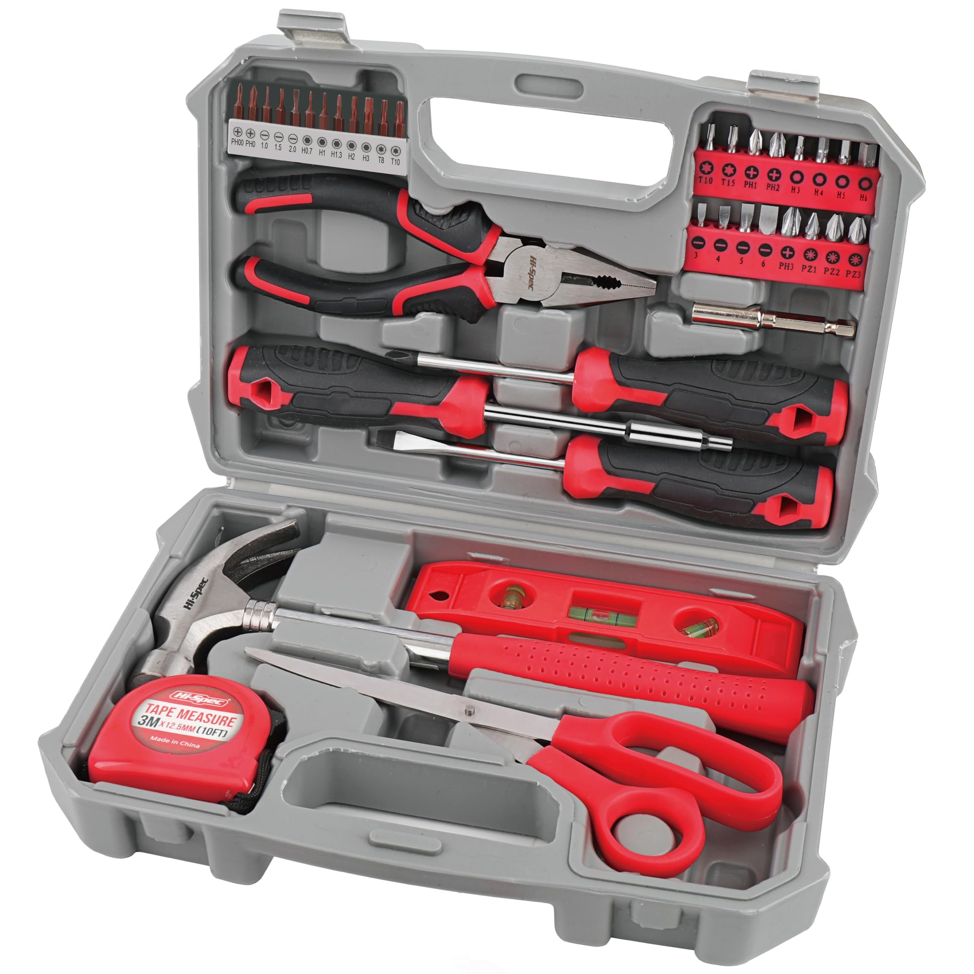 Hi-Spec 42-Piece Red Home Tool Set, Compact, Home & Office Use, Beginner Tool Set, Tool Box, Convenient Small Kit for Motorcycle & Car Repairs