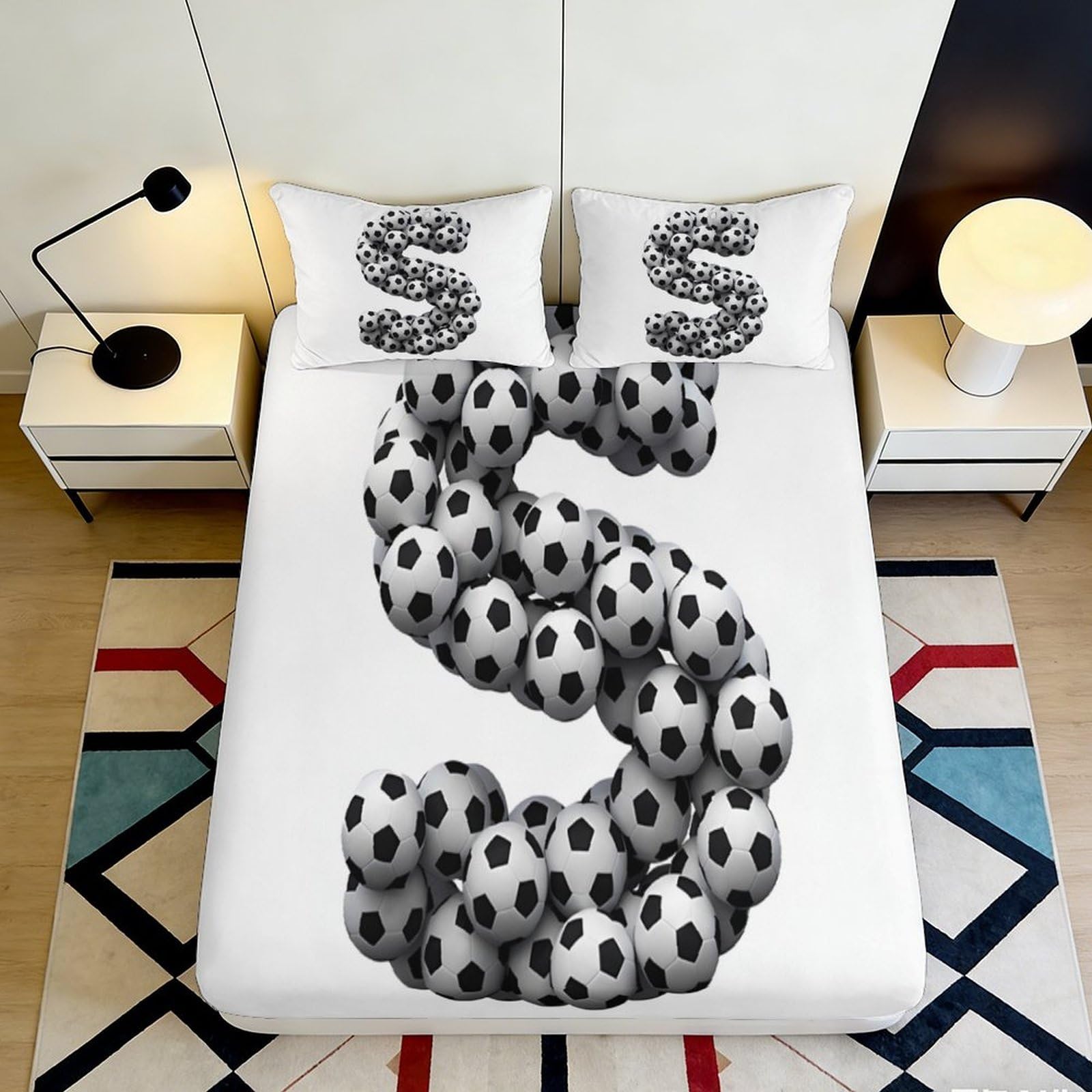 Pnayamiorkfel Style-7 3D Printed Soccer Ball Letter S Fitted Sheet Microfiber Non Slip Bed Cover For Bedroom Guestroom Dustproof Decor 90X200x25cm