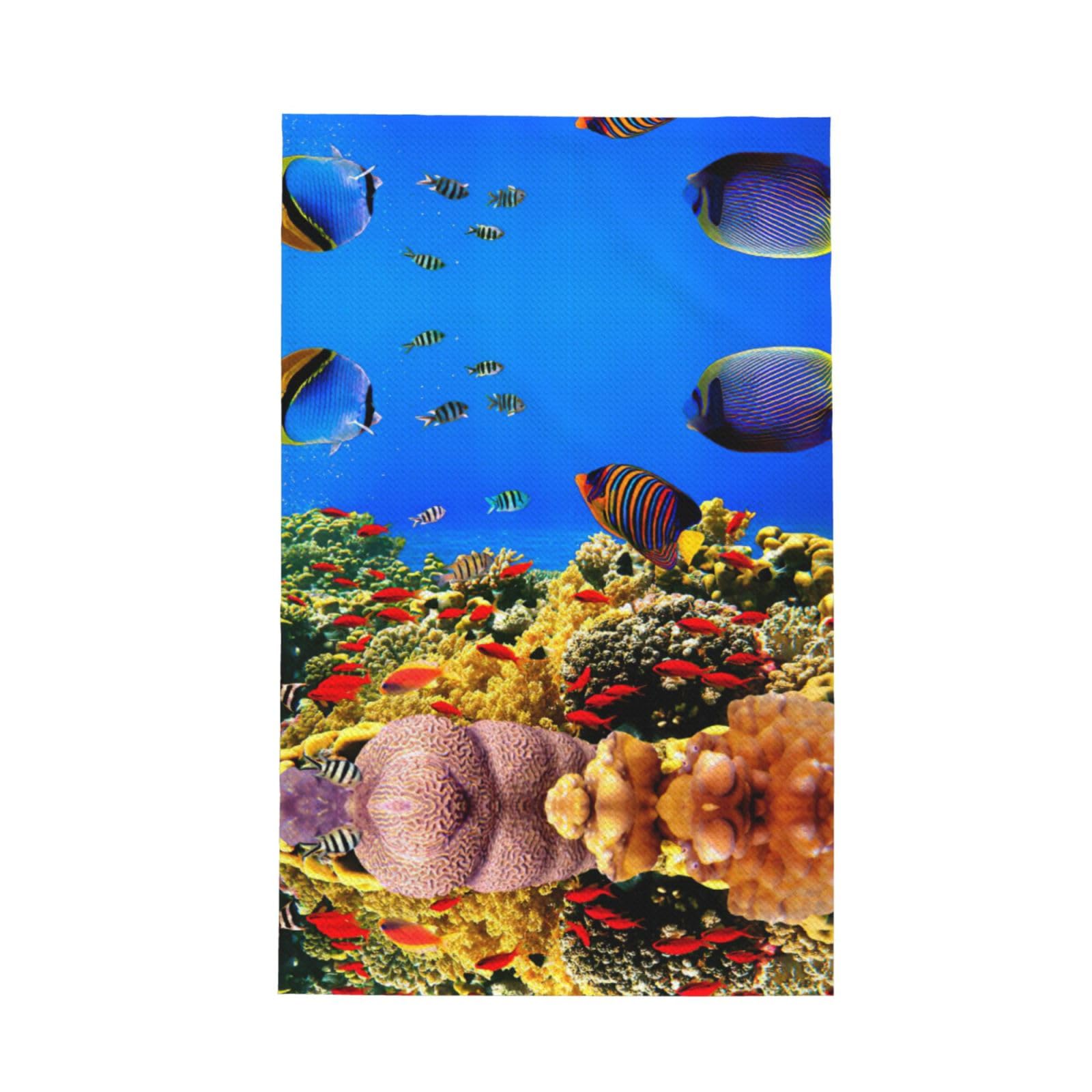 Uusnwaa Sea Fish Pattern Printed Waffle Microfiber Kitchen Towels