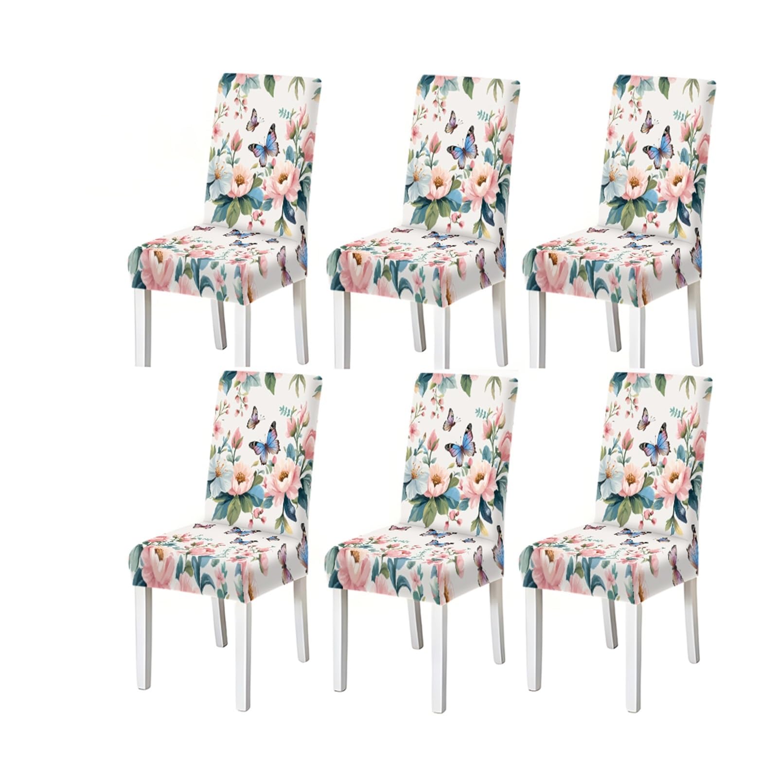 Bosuybn One Color Watercolor Pink Floral Butterfly Print Dining Chair Covers, Stretch Slipcovers For Kitchen Dining Room Garden Party, 2/4/6Pcs Furniture Protectors For Home Dining Room(6Pcschair Cover)
