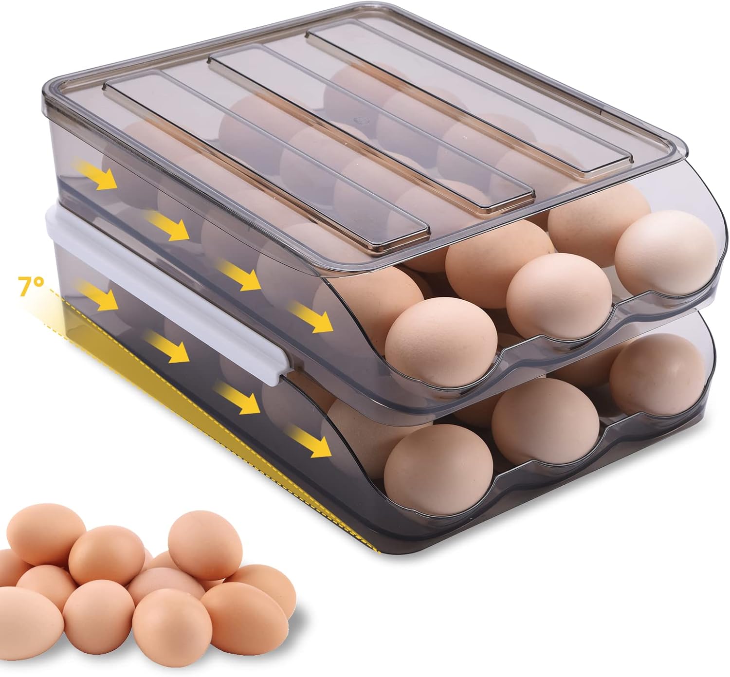 Egg Container for Fridge, Auto Scrolling Egg Holder, 36 Grid 2Layer