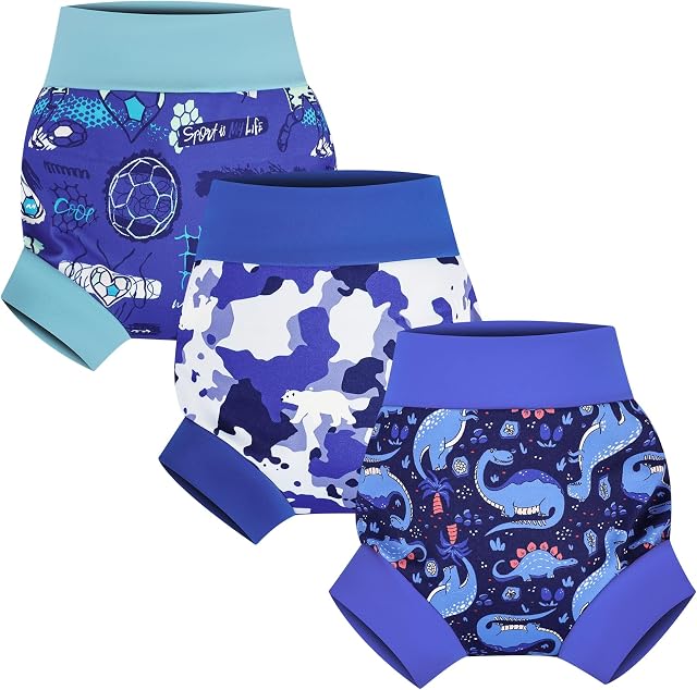 MooMoo Baby Swim Couches 3 Pièces Lavables Réutilisables Swimpants pour Les Enfants Garçons Filles Leçons de Natation Bleu S/1-2T