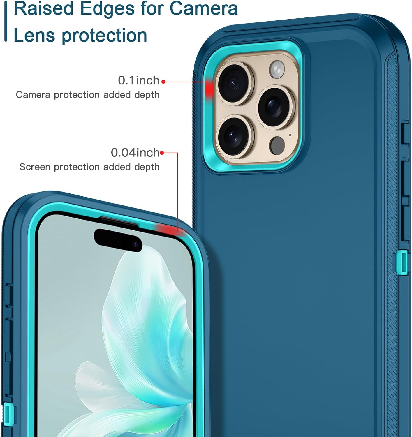 for iPhone 16 Pro Case with 2 Pack Tempered Glass Screen Protector Heavy Duty Protective Shockproof 3-Layer Full Body Protection Tough Rugged Cover for Apple iPhone 16 Pro 6.3",Turquoise - Image 3