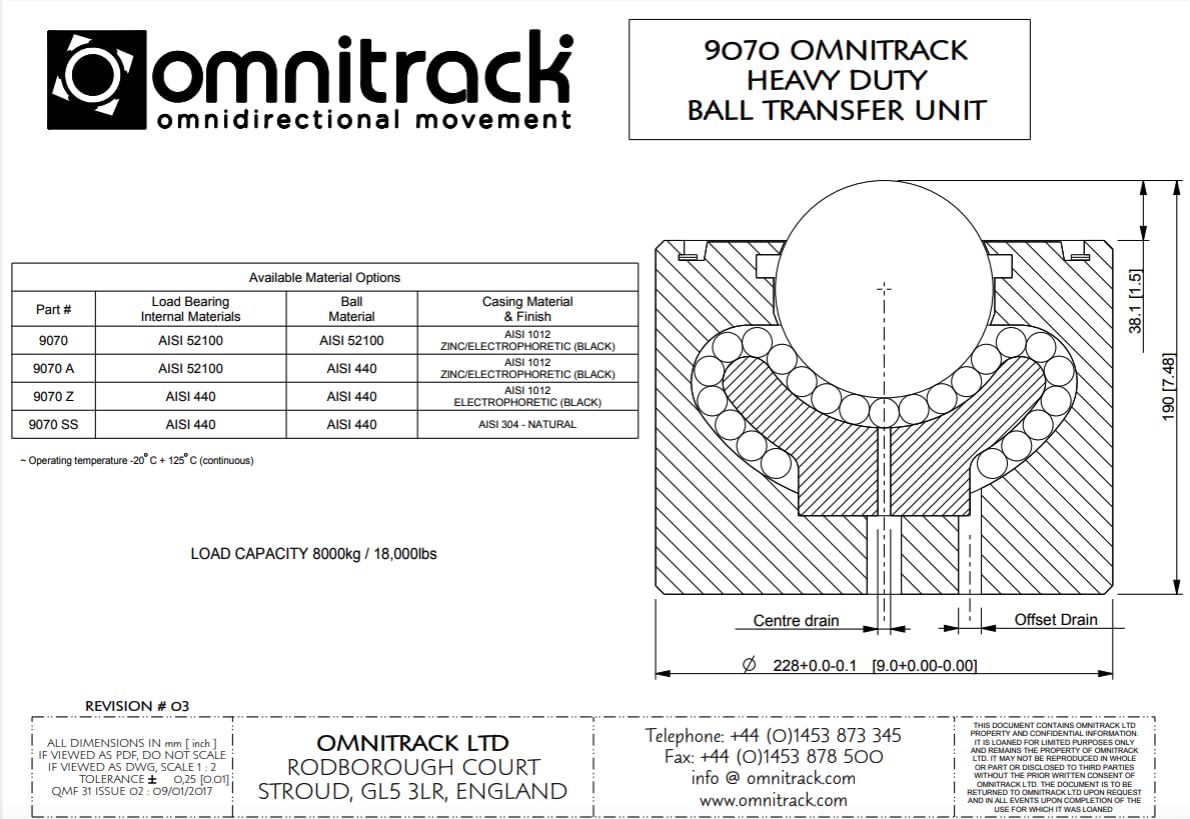 9070 Omnitrack Plain Fit Heavy Duty Ball Transfer Unit 4