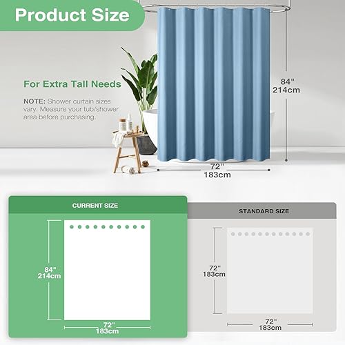 Vista 356 de Dynamene Cortina de ducha larga de tela negra – Cortinas de ducha de tela alta y resistente con textura de gofre, juego de cortina de baño de lujo