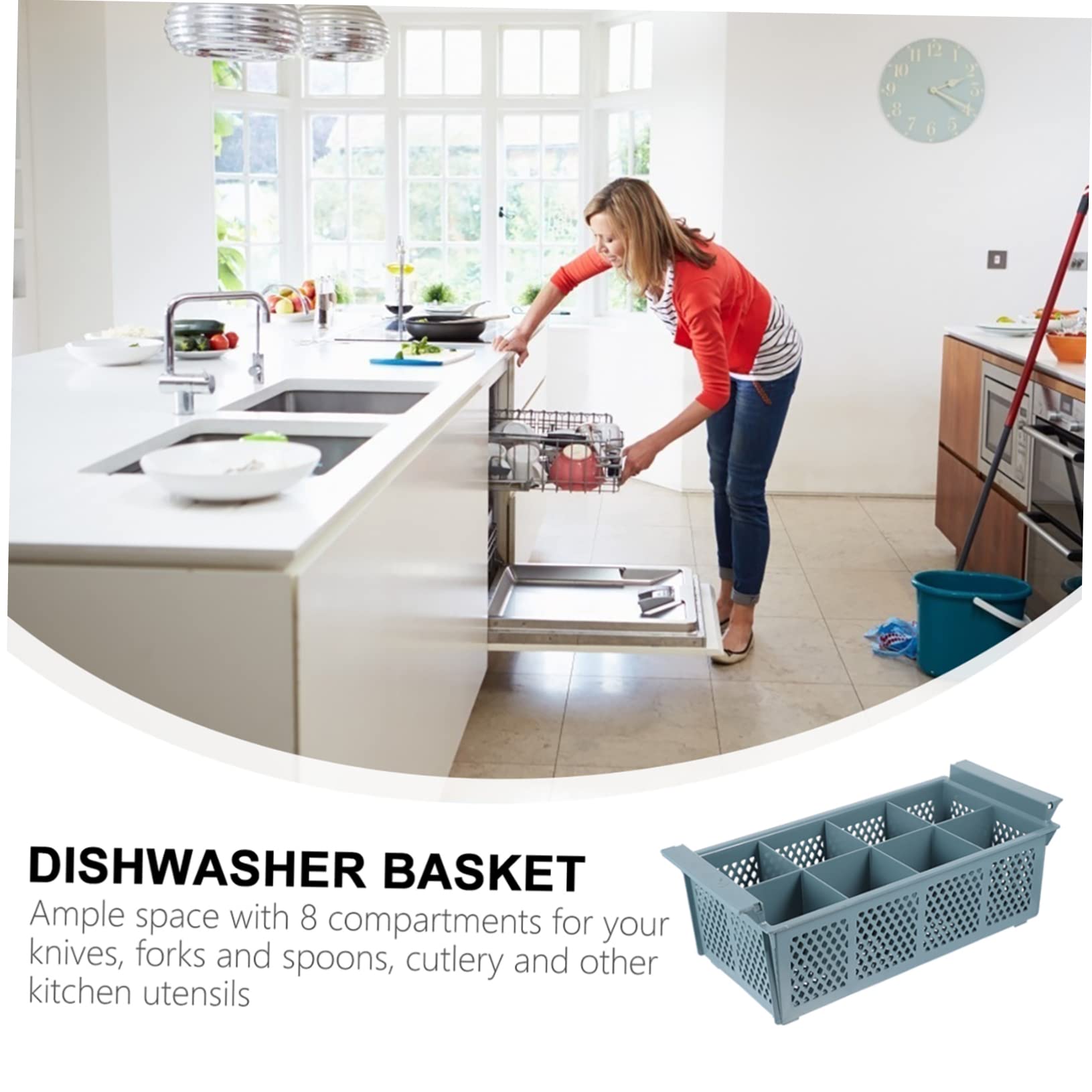 Cesta para Cubiertos del Lavavajillas de 8 Compartimentos de Plástico | Cesta de Drenaje, Almacenamiento de Utensilios de Cocina y Oficina, Fácil de Transportar