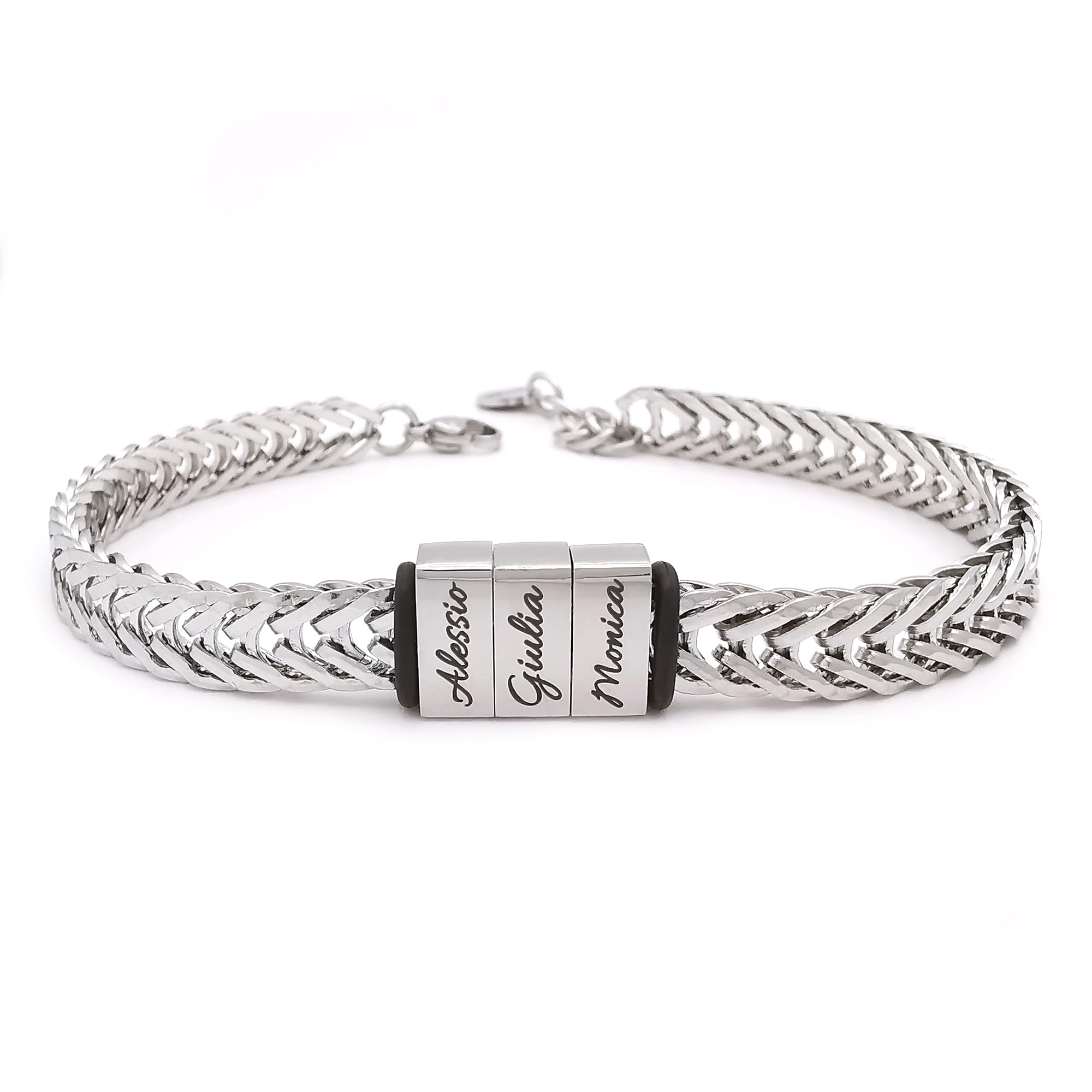 ALMENDRA Bracciale da uomo personalizzato con incisione nome figli personalizzabile braccialetto regalo a catena in acciaio inossidabile festa del papà regalo