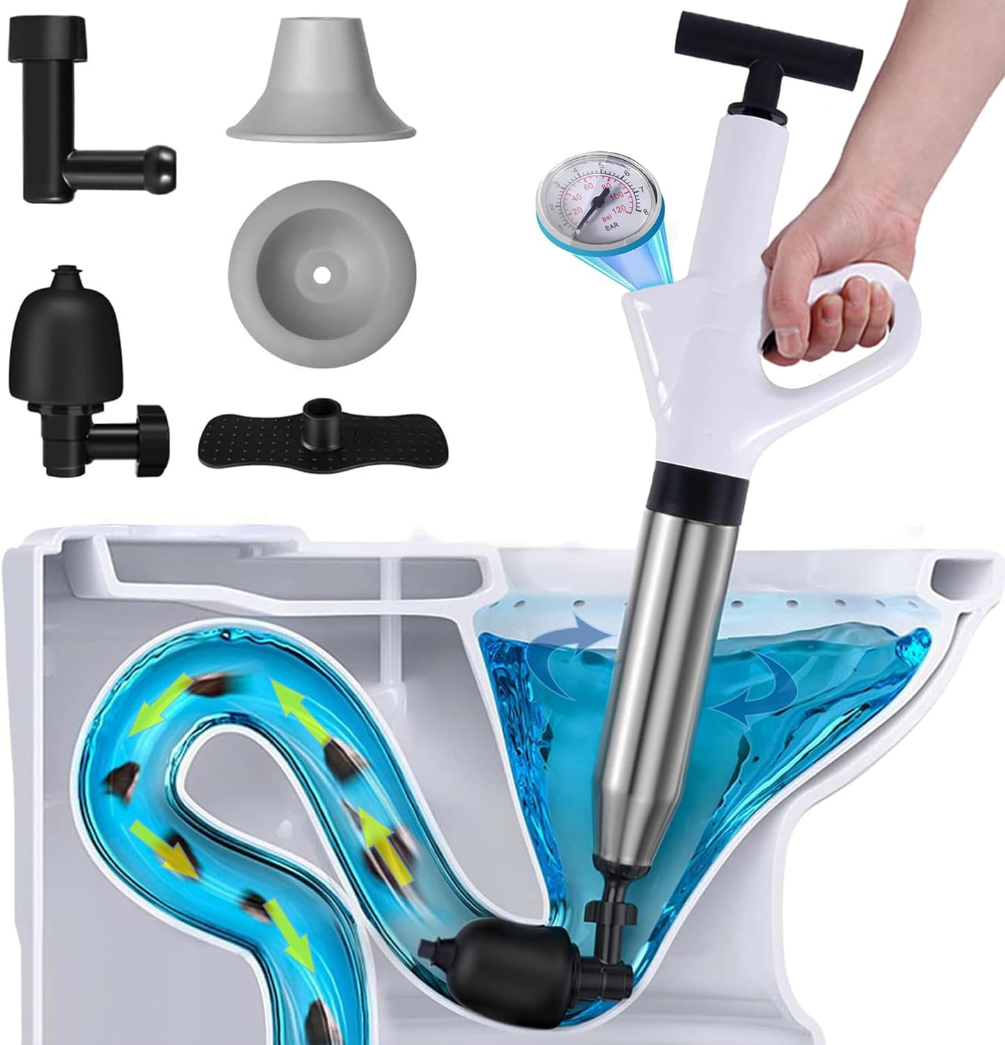 HYPOSFEE Toilet Plunger Set, Air Drain Blaster Plunger