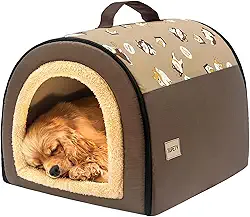 Jiupety Casa De Cachorro Aconchegante, 2 Em 1 Casinha De Cachorro Pequena, Tamanho L Para Cães Pequenos E Médios, Casa Portátil Confortável Para Cães, Marrom