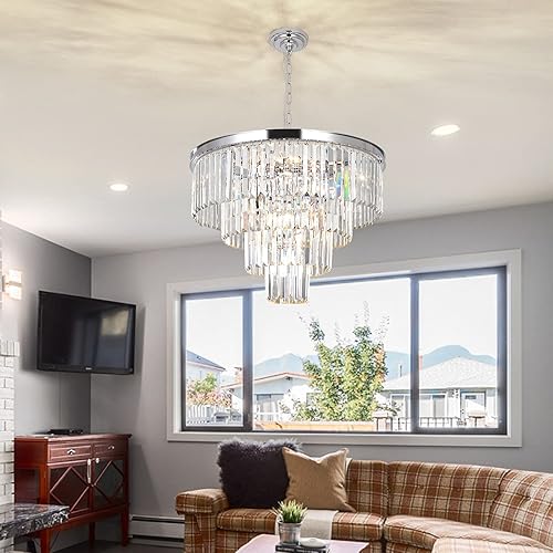 Miniatura 7 de MarkDee Candelabros modernos de cristal con luz, 11 luces de iluminación Chanderlier de cristal cromado, luces colgantes de 4 niveles para comedor,
