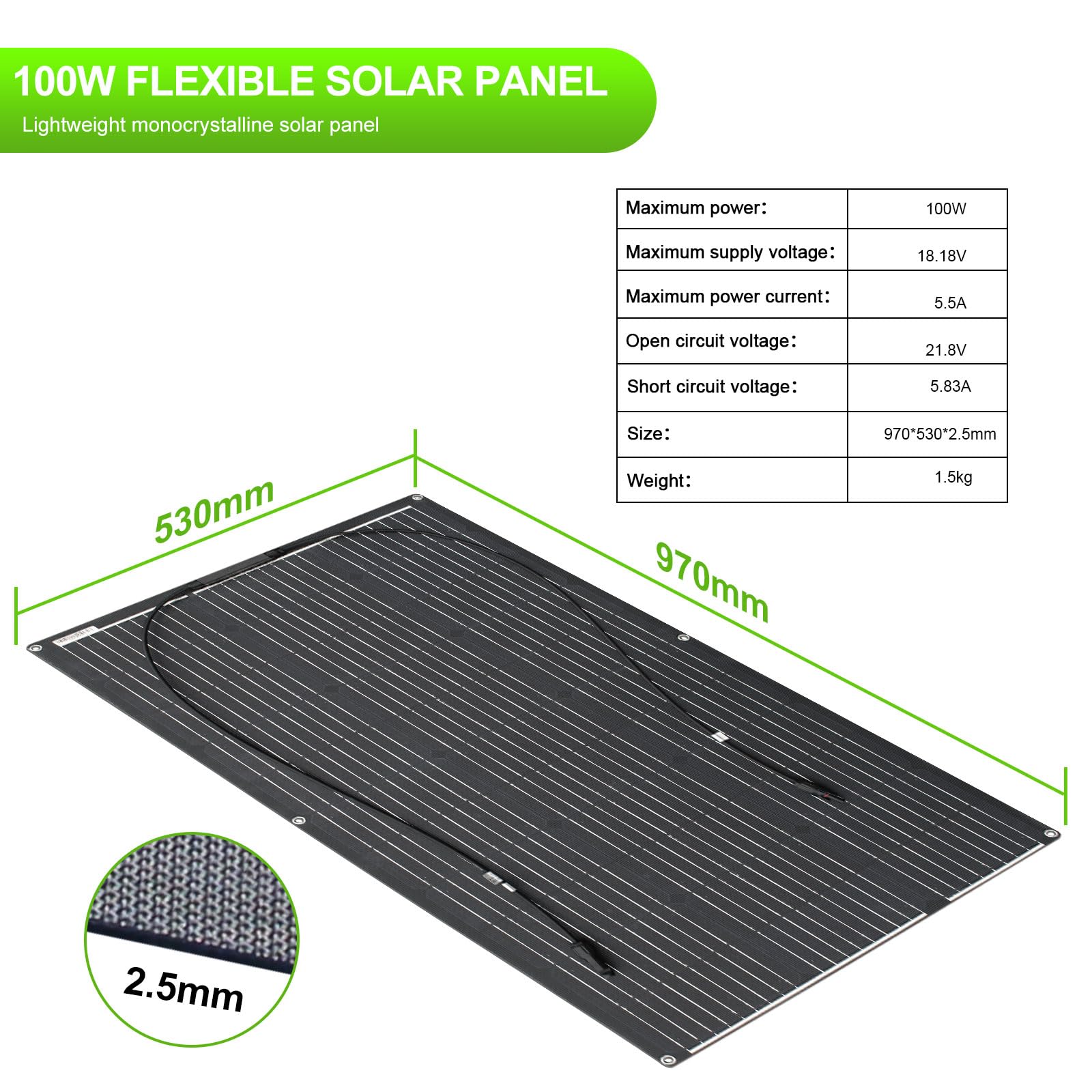 Panel Solar ETFE 100W ETFE Flexible Placa Solar Portátil para Techo Barco Balcón