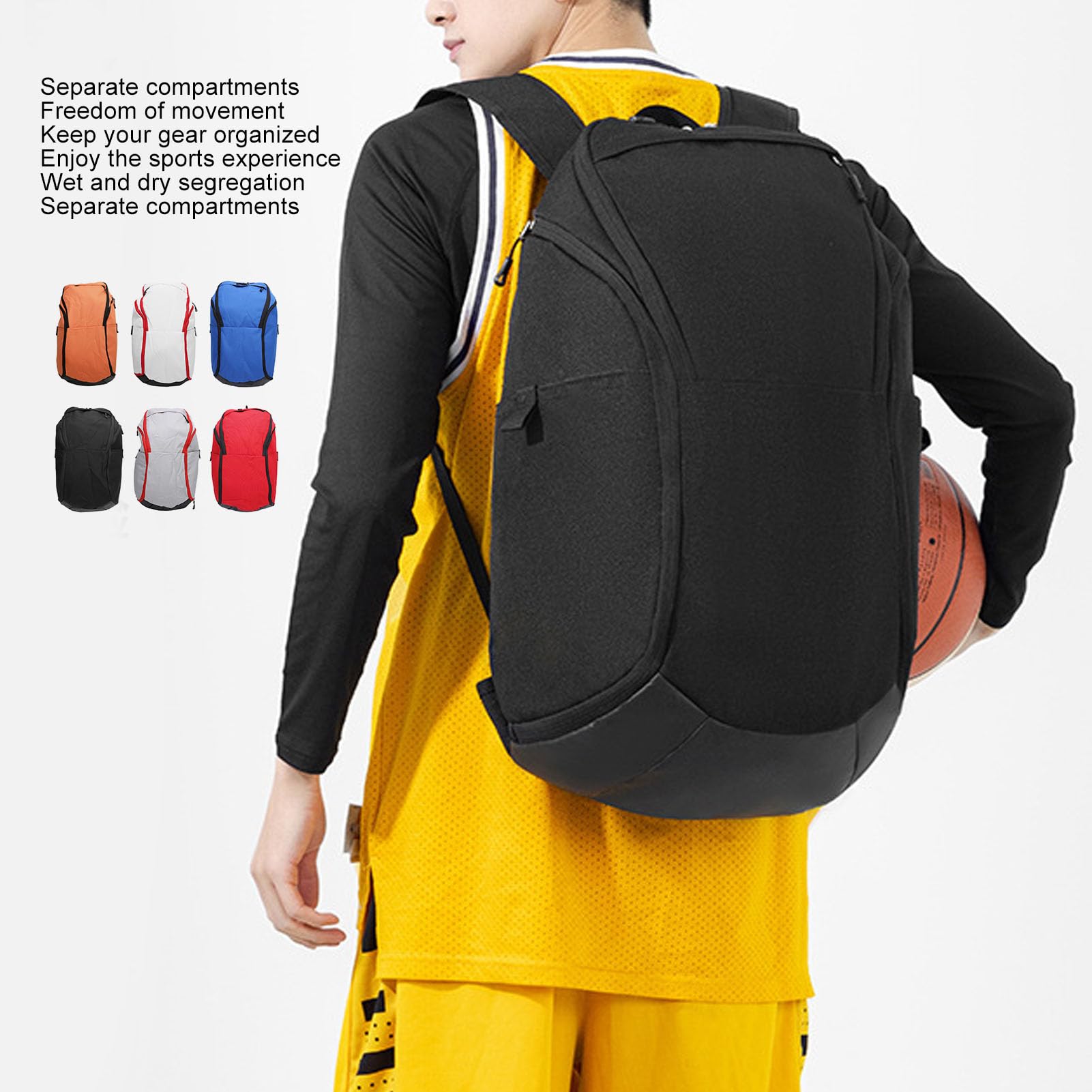 Asixxsix Basketball Backpack, Large Capacity Oxford Cloth Ball Bag, Wet Dry Segregation Lightweight Sports Backpack with Laptop and Ball Compartment for Basketball, Soccer, Volleyball