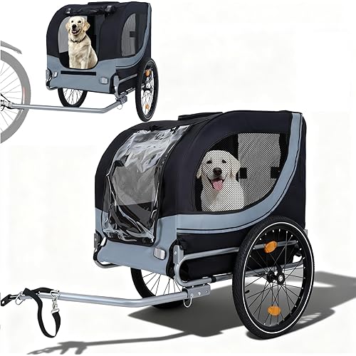 Heavy Duty Dog Bike Trailer for Large Dogs, 132 lbs Pet Bicycle Carrier with Easy Folding Frame, Quick Release Wheel & Universal Coupler, Includes Safety Reflector, Flag and Internal Leash