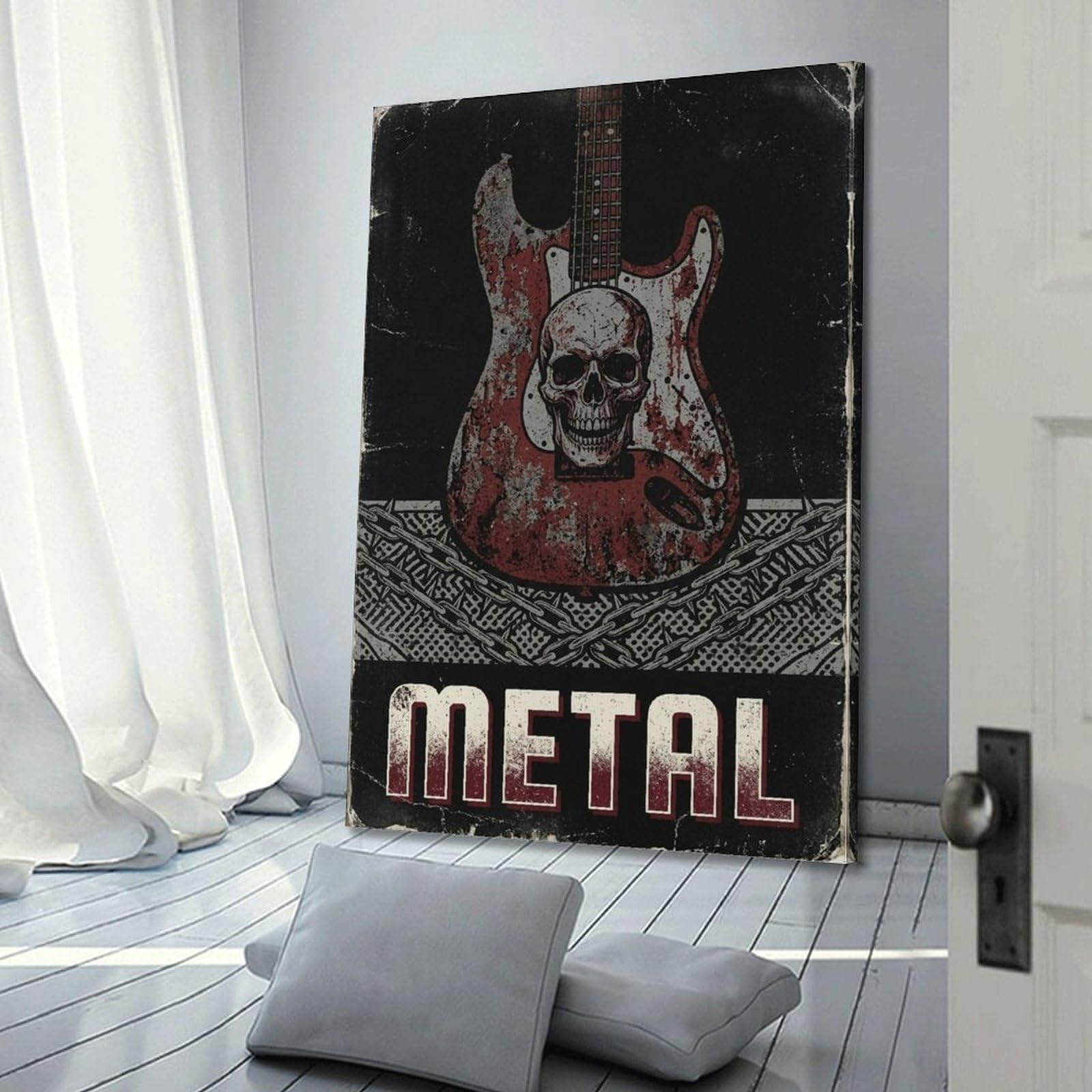 XKUGA Poster con stampa su tela decorativa in stile retrò con teschio e musica hard rock in metallo pesante, moderno, ideale per la famiglia, la grotta degli uomini, la sala giochi, la camera da letto