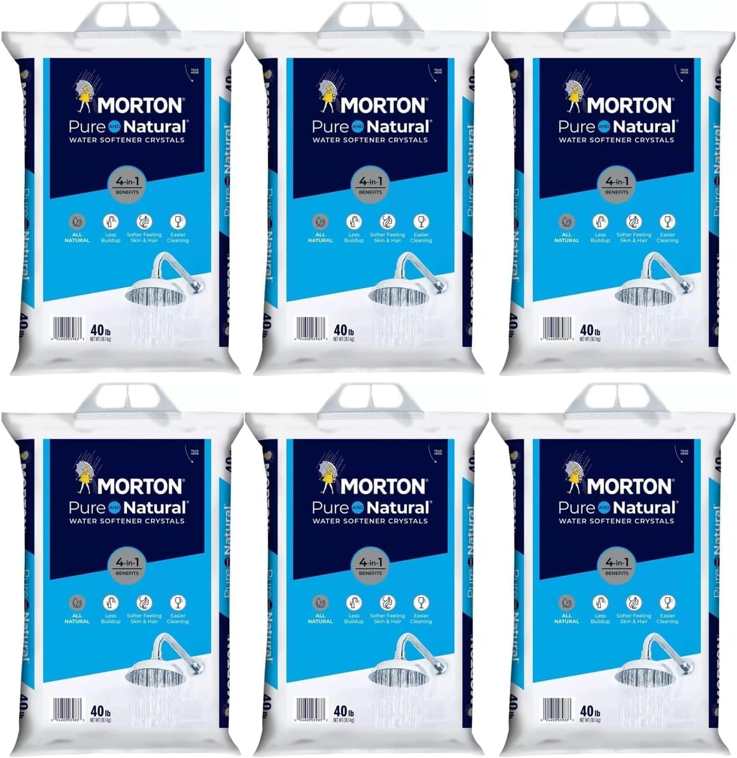 Salt-E Pure & Natural Water Softener Salt Crystals, 40 lb Bags, 6 Pack, All-Natural Mineral Remover for Hard Water, Compatible with All Major Softener Systems