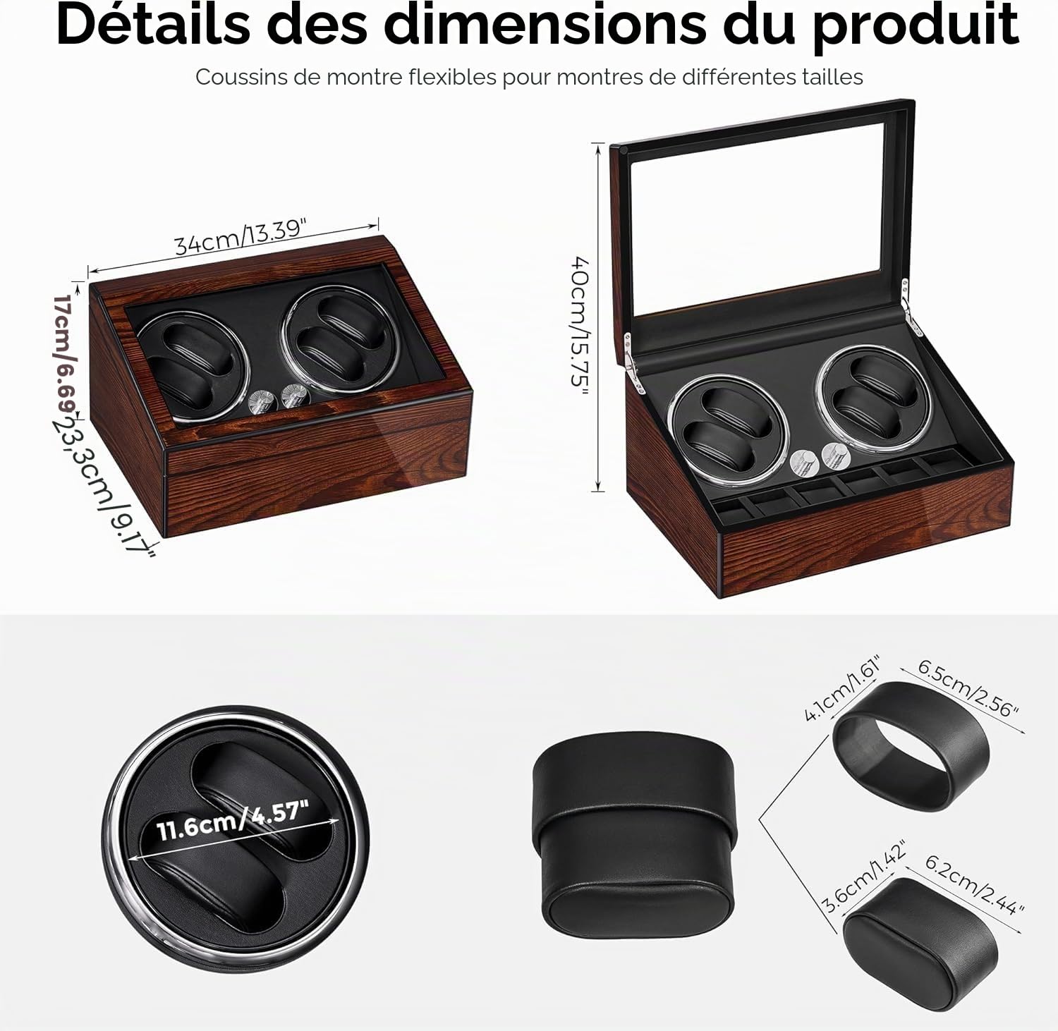 BEWISHOME Remontoir de Montre Automatique, Rotate Remontoir à Montres avec lumière LED, 4 Remontoirs avec Moteur Silencieux et 6 étuis de Rangement pour Montres, Boîte de Remontoir de Montres,ESYQ01Y