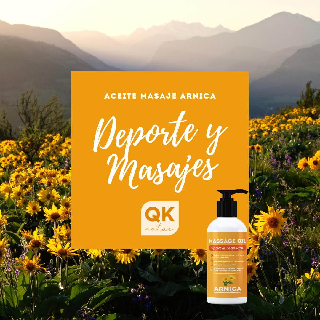 QKnatur - Aceite para masaje con extracto de Arnica, Calendula y Hamamelis (250 ml) - Ideal para masajes en musculos, espalda, hombro, pies, rodilla, contracturas - Rápida Absorción