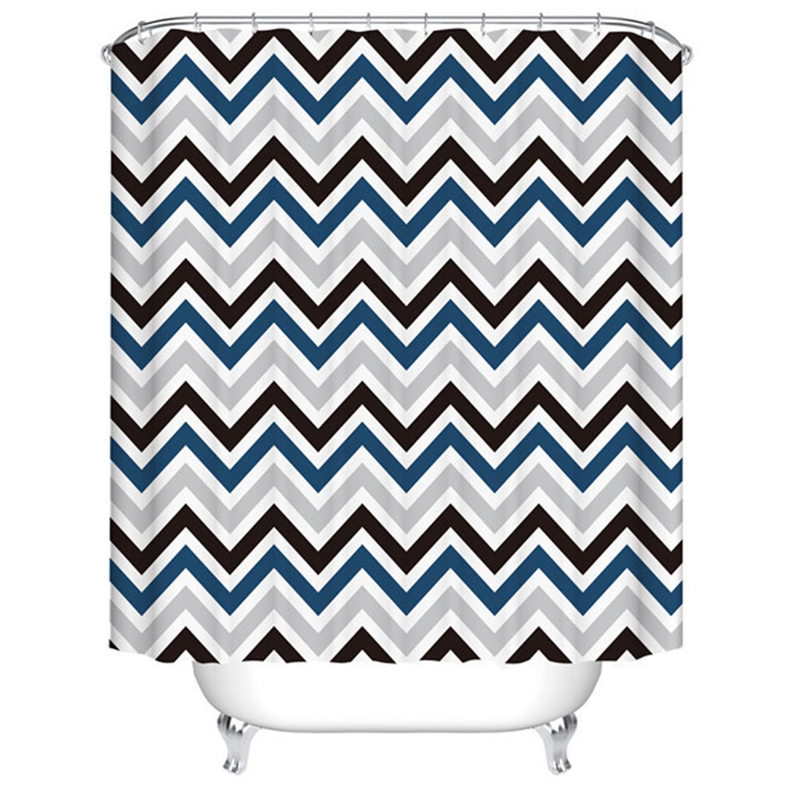 Cortinas de Ducha 180x180cm 3D Cortina de Baño Anti Moho Cortinas de Baño Antimoho Impermeable Lavables Textil de poliéster con 12 Ganchos para Cortinas Bañera y Baño Decorar Líneas Azules Grises