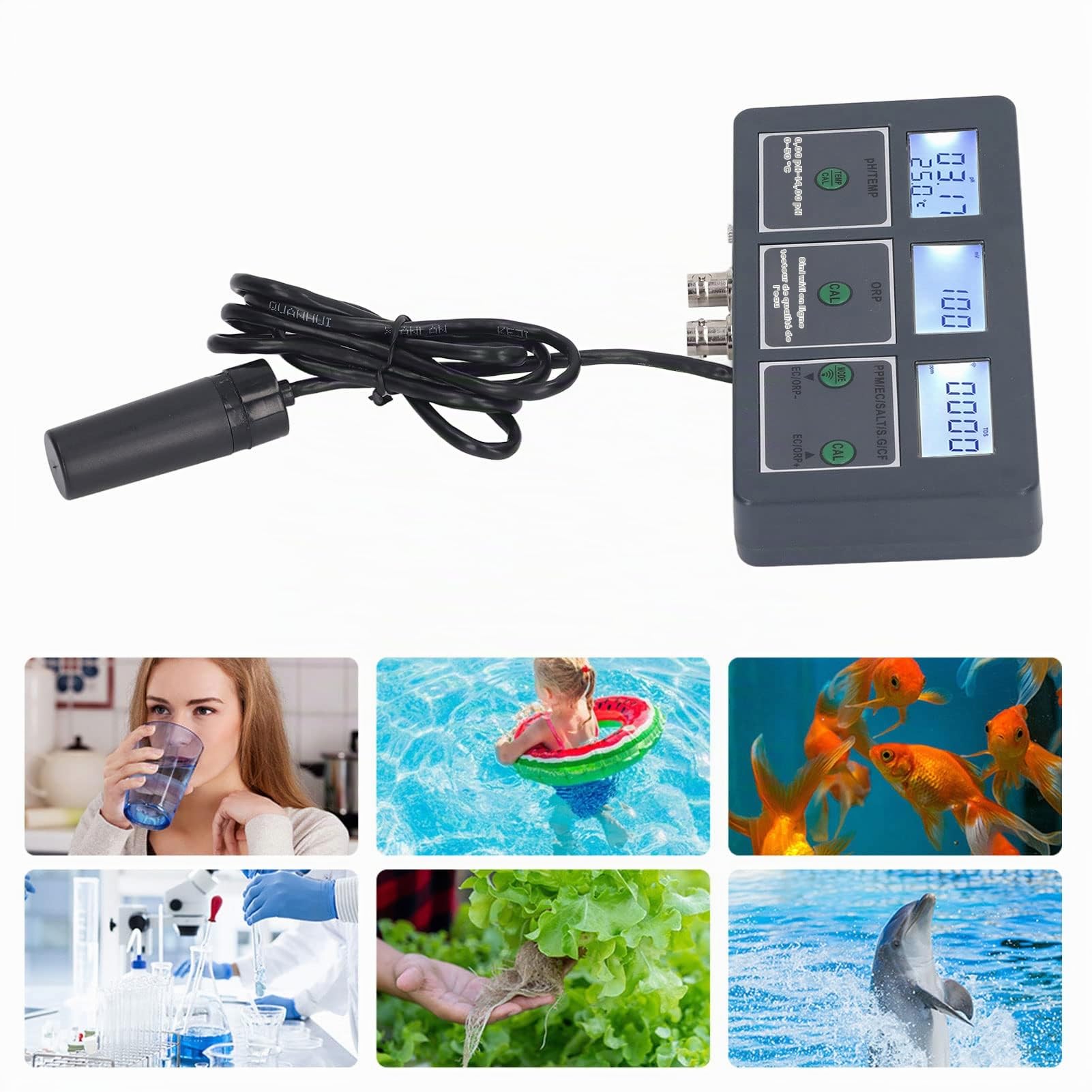 Testeur de qualité de L'eau Multi-paramètres, PH-mètre S.G PH EC SALT ORP TDS CF TEMP 8 en 1 Surveillance en Ligne Rechargeable pour Aquarium