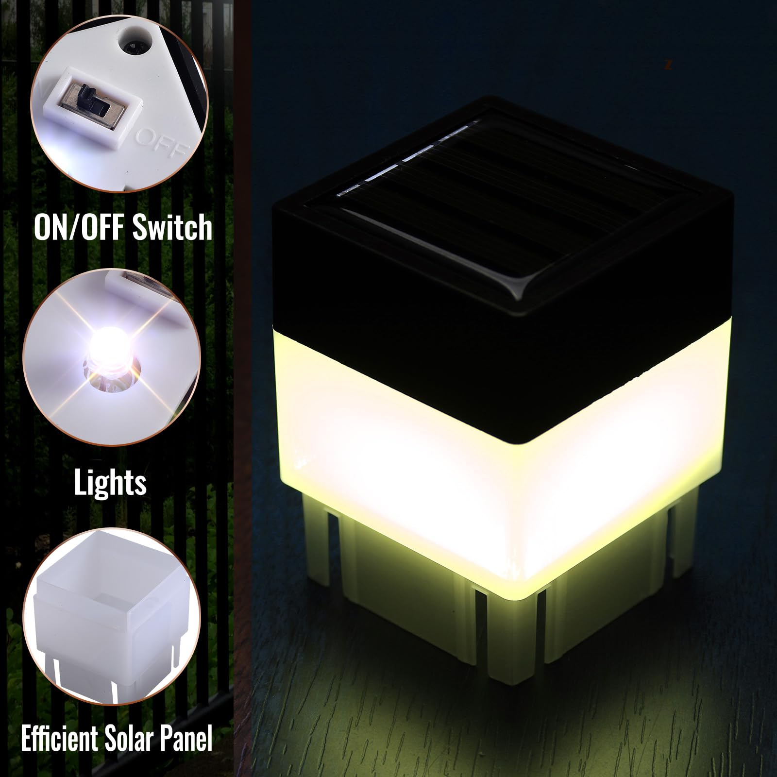Tujoe Paquete de 20 luces solares para postes de cerca, 2 x 2 pulgadas, luces solares para jardín, calle, cenadores, pared de calle (amarillo cálido)