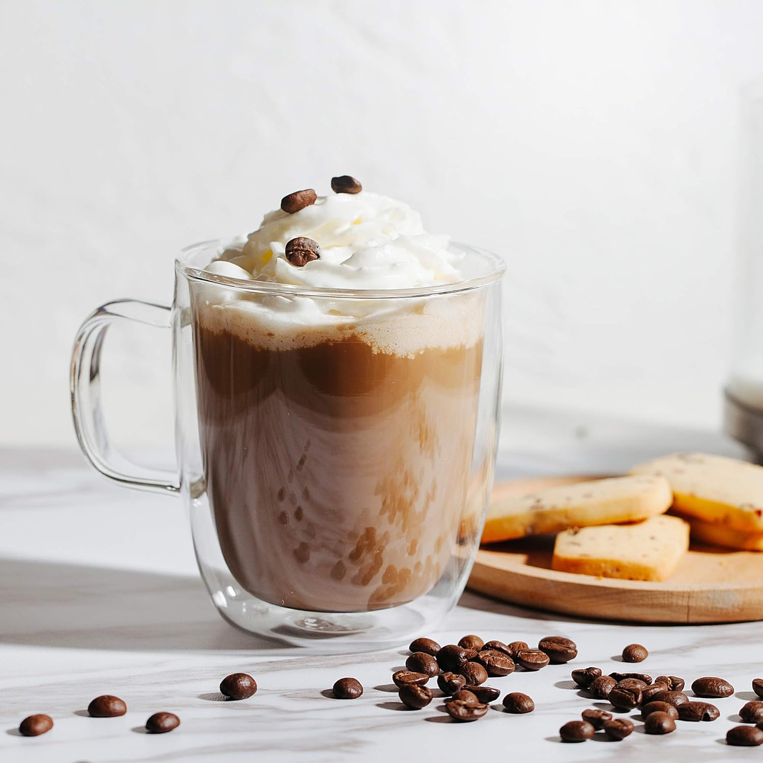 Exclusive Special BTaT- Insulated Coffee Mug, Coffee Glass, Large, Set of 4 (16oz, 500ml), Double Wall Glass Coffee Cups, Tea Cups, Latte Cups, Glass Coffee Mug, Latte Mug, Clear Mugs, Glass Cups, Glass Tea Mugs