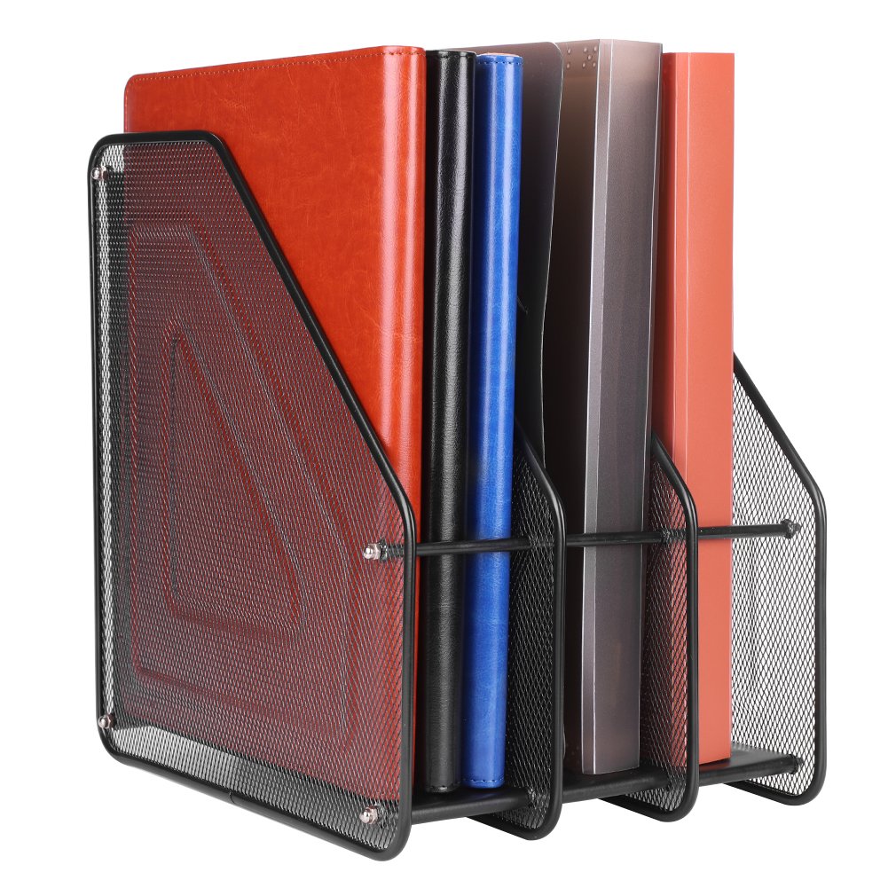 ITODA 3/4 Compartiments rangement Fichier porte-Document Porte-Revues Module de Classement Organisateur Métal Support Bureau Magazine Stockage Dossier Fourniture de Bureau-Noir