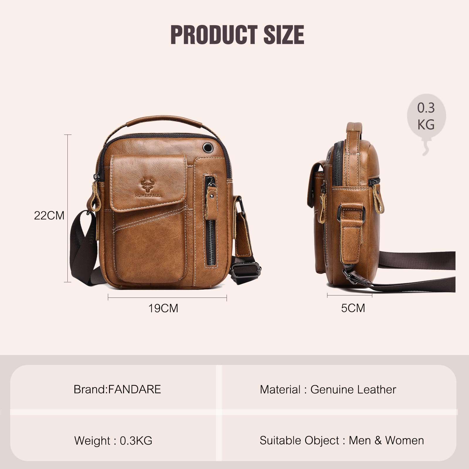 FANDARE Męskie torby na ramię skórzane torebki biznesowe listonoszka crossbody tornister torba na ramię