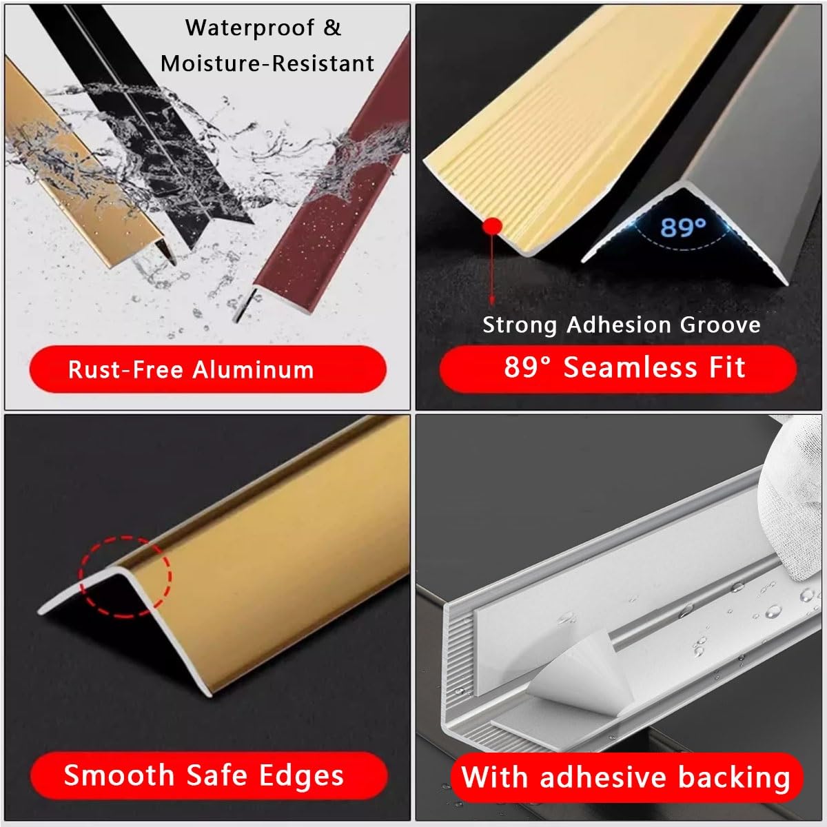 Protector de Esquinas de Aluminio Autoadhesivo, Perfil Angular en L de Metal para Protección de Paredes y Muebles, Guardas de Esquina para Puertas, 1 m, Set de 2 Piezas(Matte Champagne,1.6x1.6in)