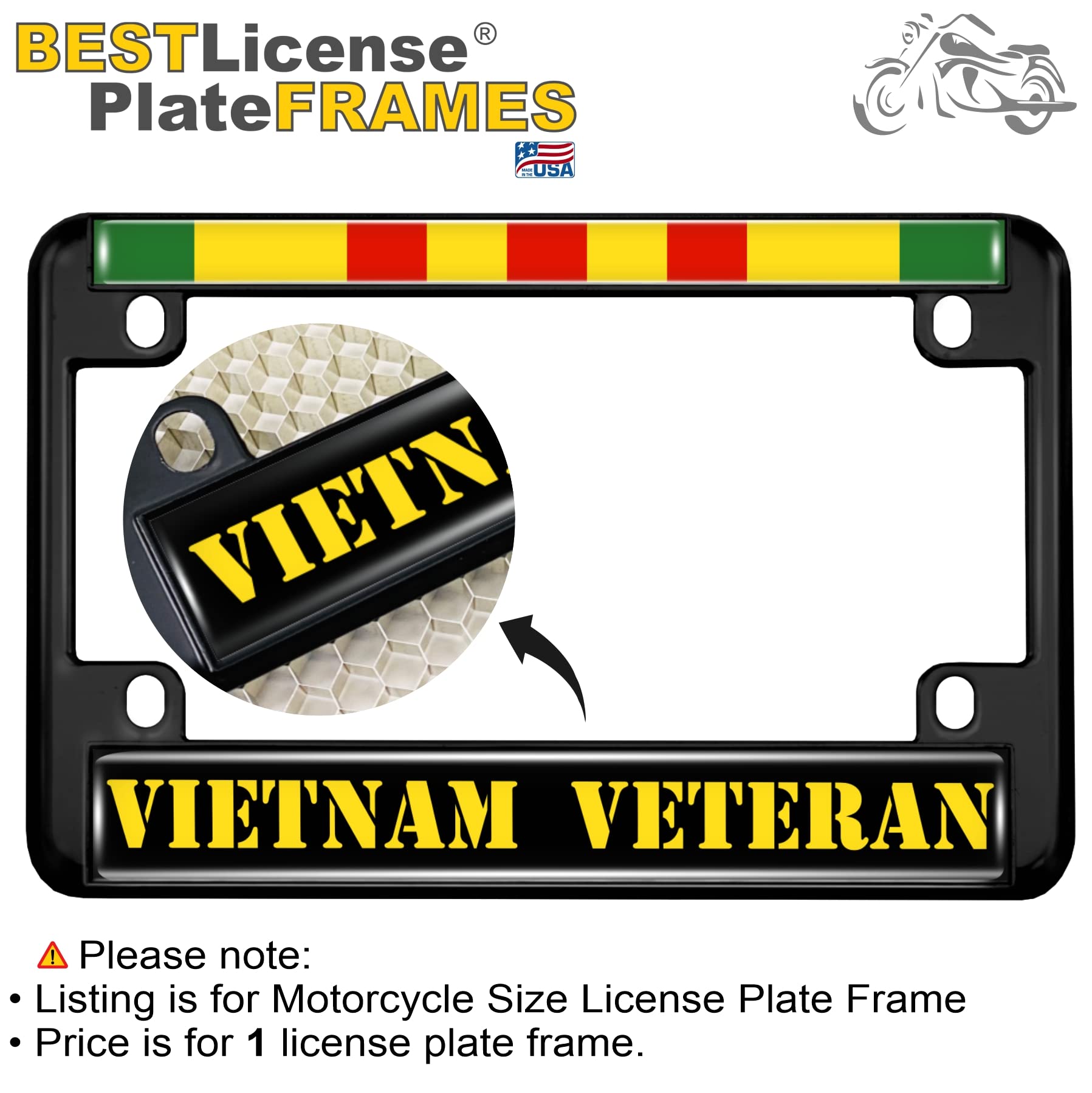 Black License Plate Frame - "United States Vietnam Vet Army USA Retired" - NEW 10 thumbnail image