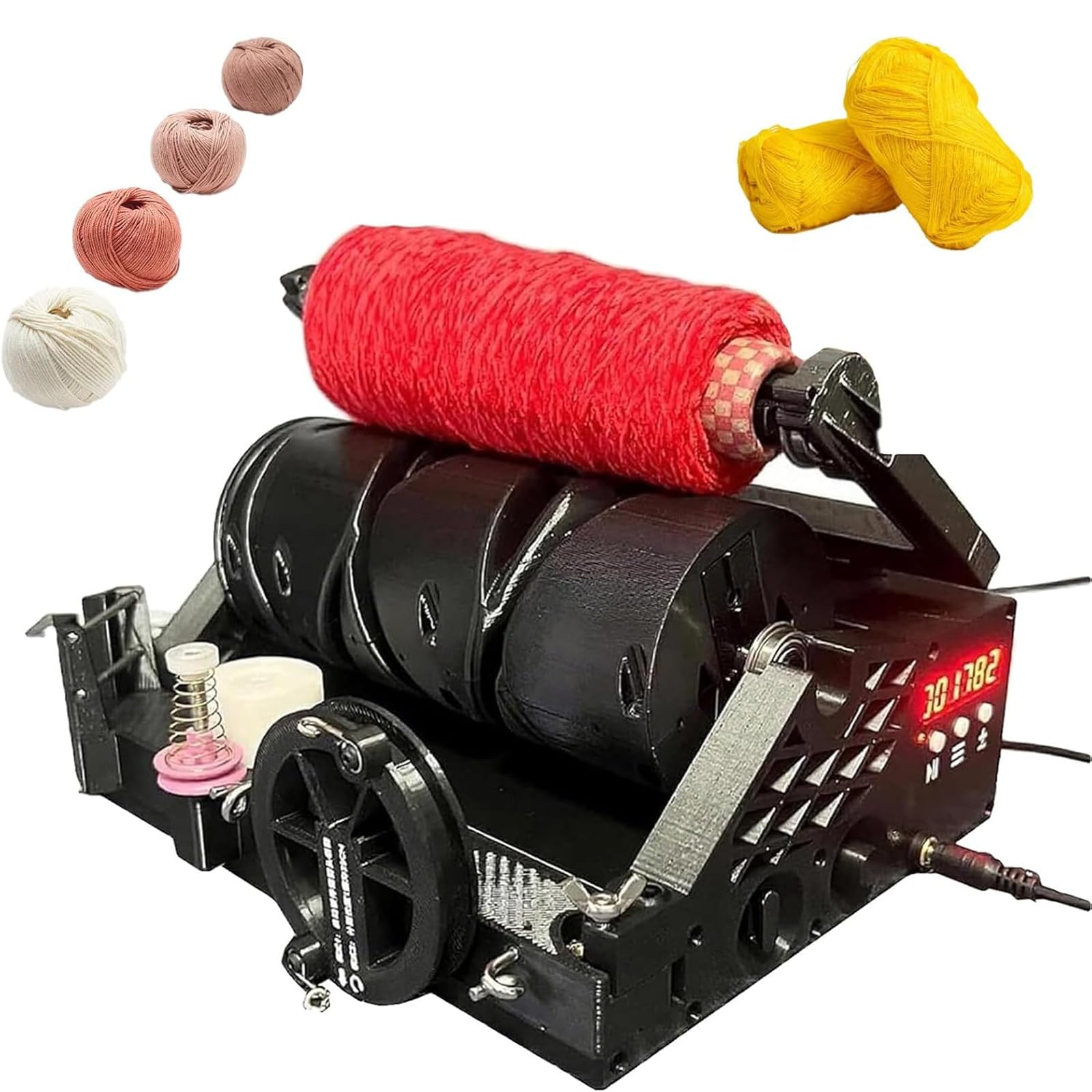 Hiladora eléctrica de sobremesa, Herramienta de Hilado y bobinado de sobremesa con Pausa automática y detección de Longitud, Velocidad Ajustable, para Tejer y Hacer (Black)