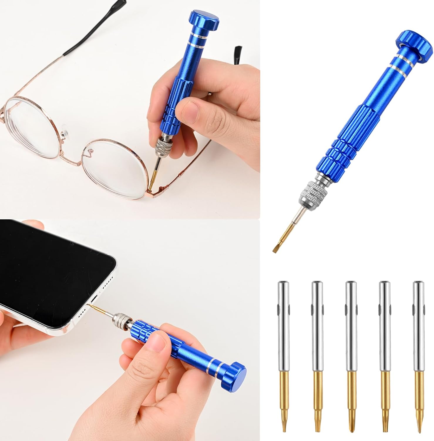 5-in-1 Small Multipurpose Screwdriver Set, Micro Screwdrive for eyeglass & Electronics & Watch & Jewelry (Blue)