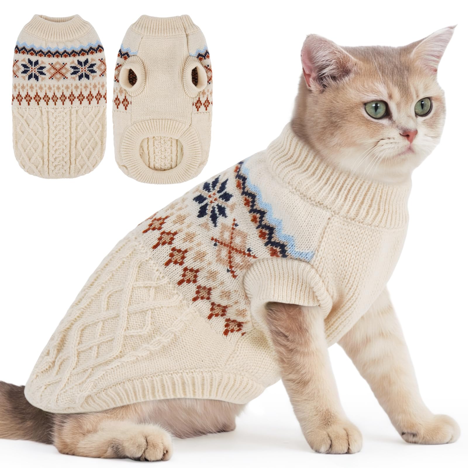 Cat Jumper, Fair Isle Knitted Winter Sweater, Sphynx, Domestic Shorthair