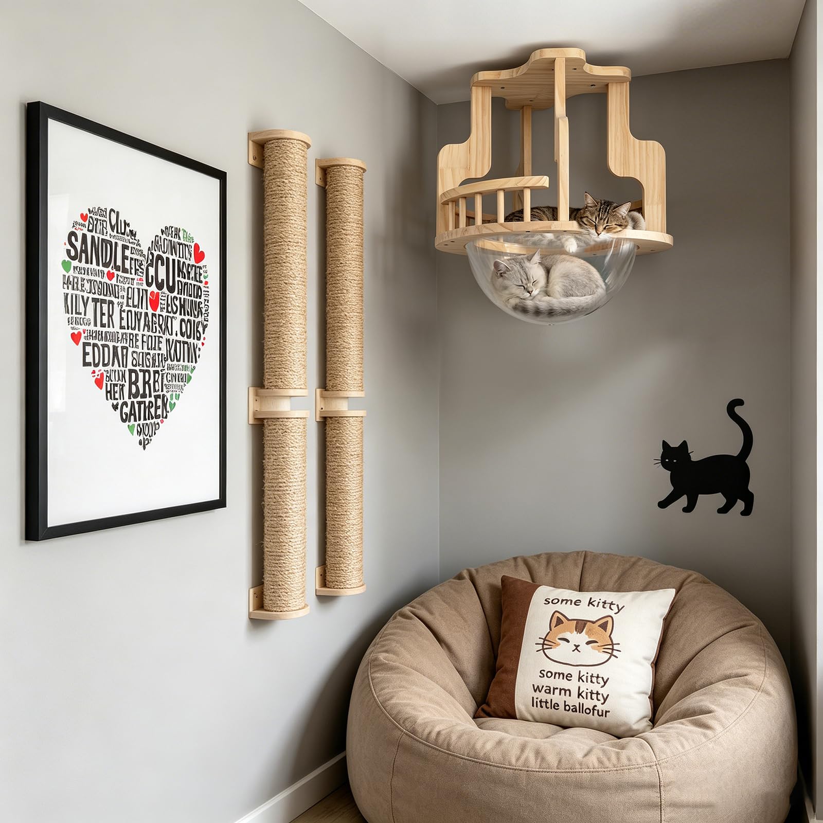 Katzenwandparkour, Katzen Kletterwand mit Katzentreppe & Katzenhängematte