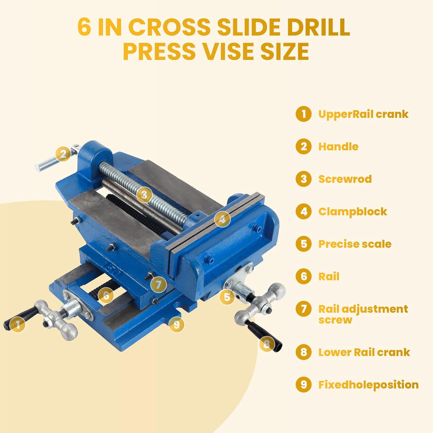 Iron Cross Slide Drill Press Vise 6 Inch, 12" X 6" X 6" Cross Slide Vise For Mill And Drill Press, 9.4" X Axis Travel 8.0" Y Axis Travel Drill Press Vice for Drilling, Pipe Cutting, Blue