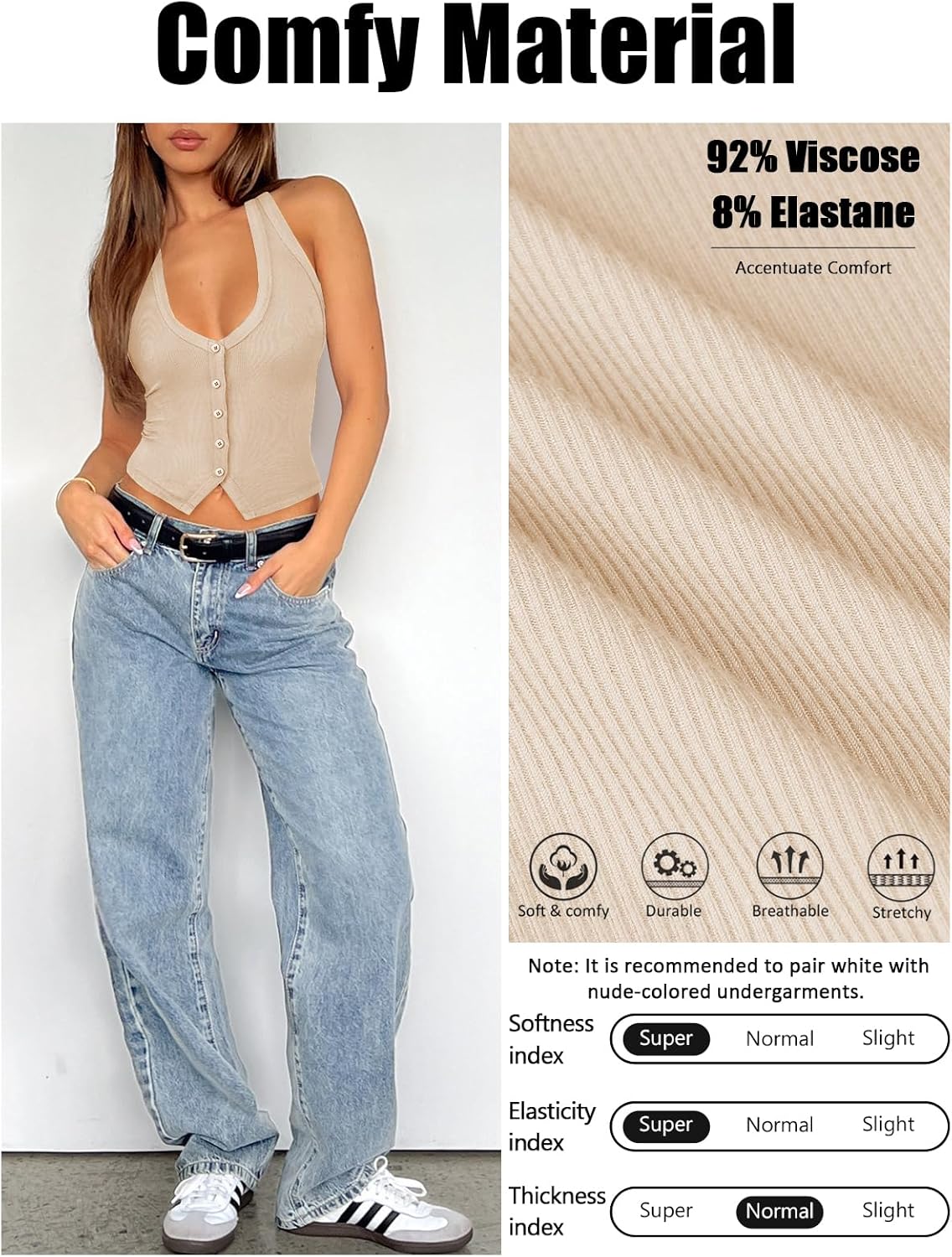 Womens Button Down Tank Top for Women Ribbed Button Up Halter Fitted Vest Summer Sexy Trendy Cute Crop Going Out Tops - Image 5