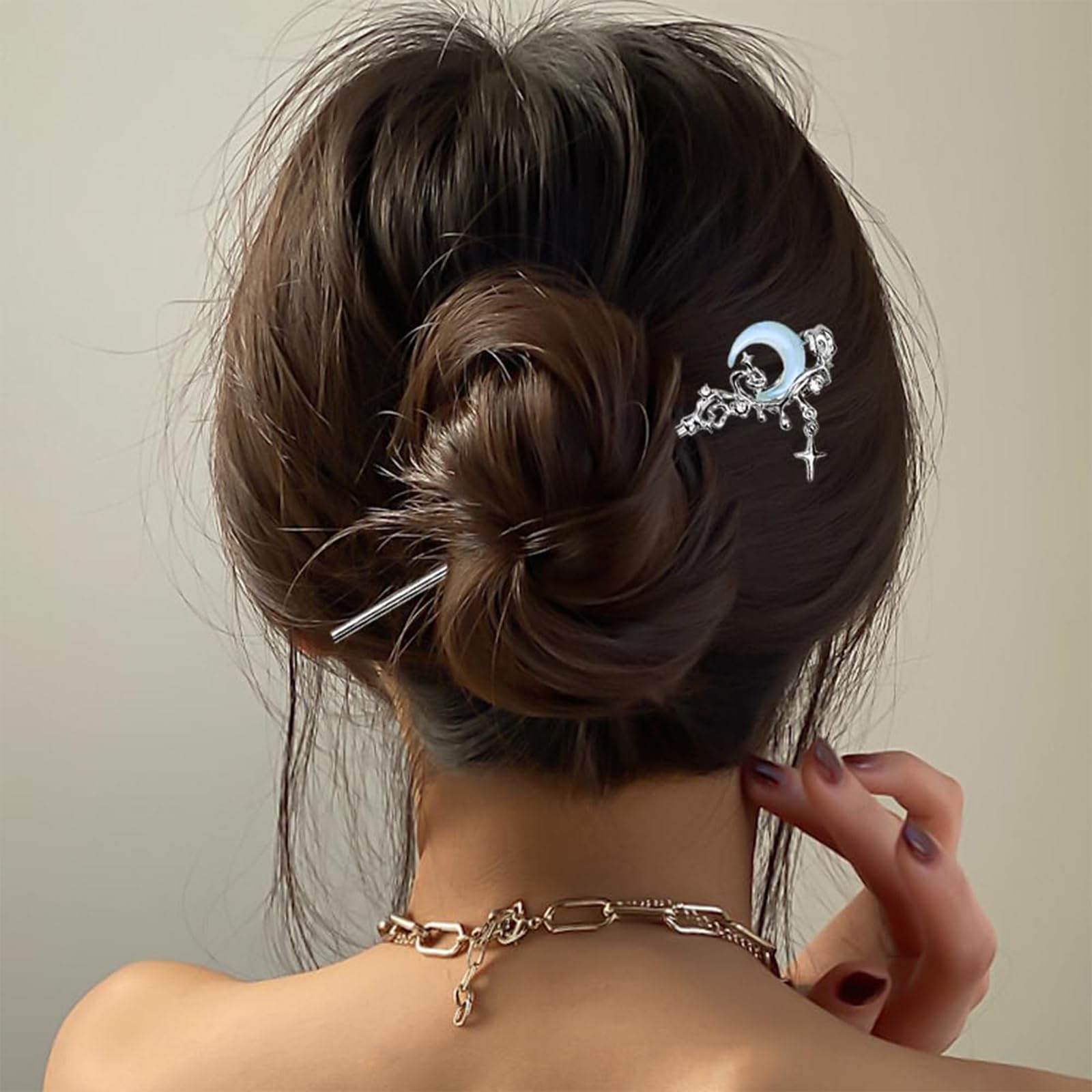 6 Haarnadeln Mit Stern & Mond – Vintage Metall-Haarstäbchen, Hanfu-Accessoire, Für Dutt & Hochsteckfrisuren