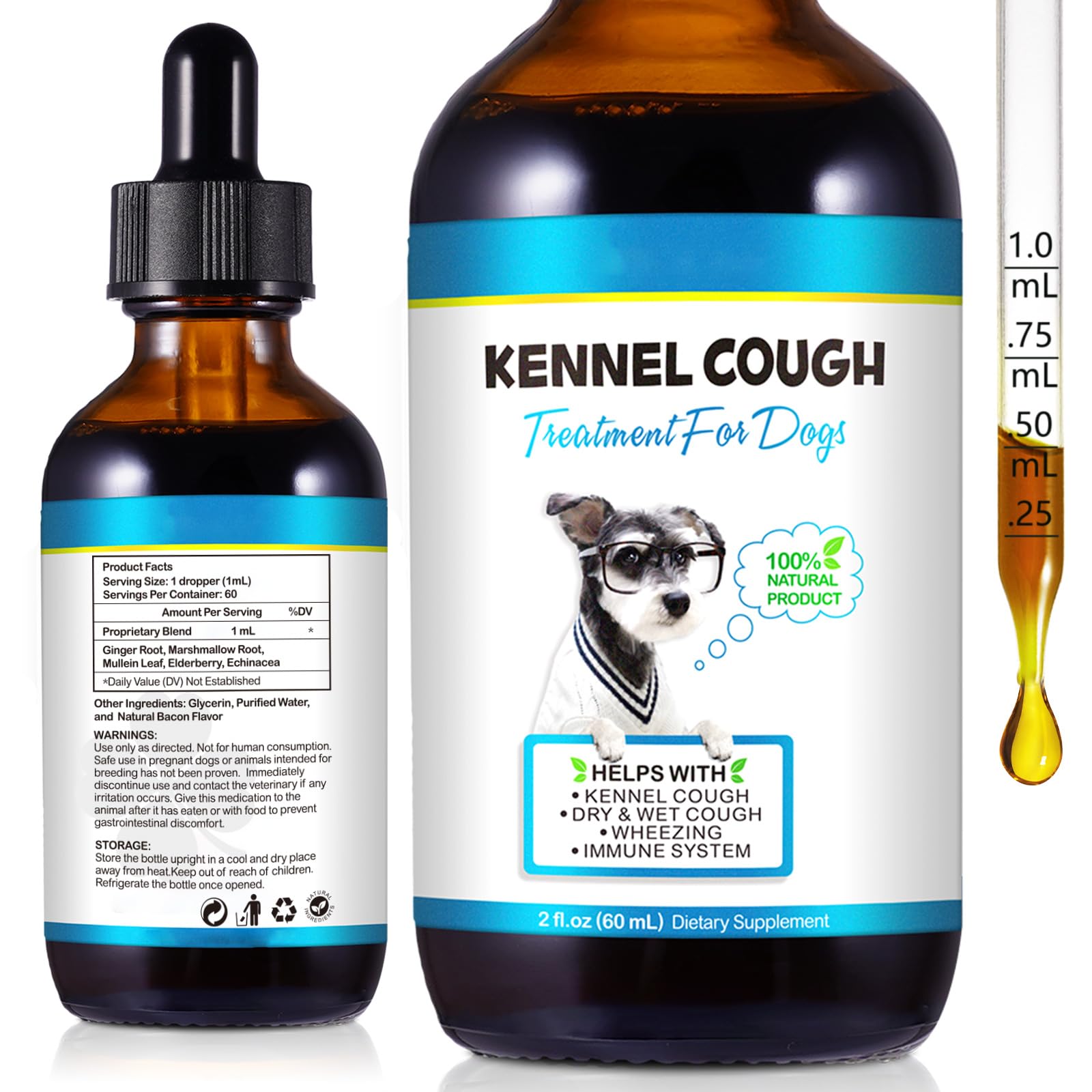 Vortexonix Kennel Cough Treatment for Dogs, 100% Natural Liquid Drops Remedy, Dog Cough Relief Supplements, Dry & Wet Cough Relief, Allergy Relief Immune Support, for All Breeds & Sizes-2.02 OZ
