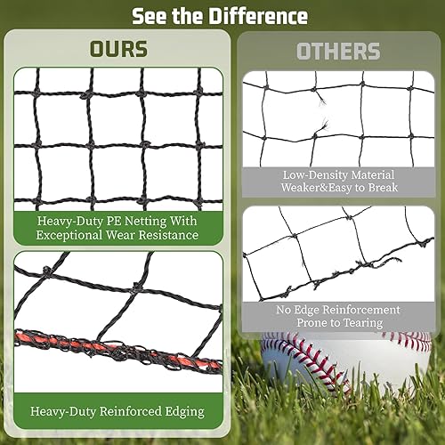 Miniatura 8 de Redes de respaldo de béisbol y softbol, redes de práctica deportiva de alta resistencia, barrera de red deportiva, red de pelota de bricolaje, red